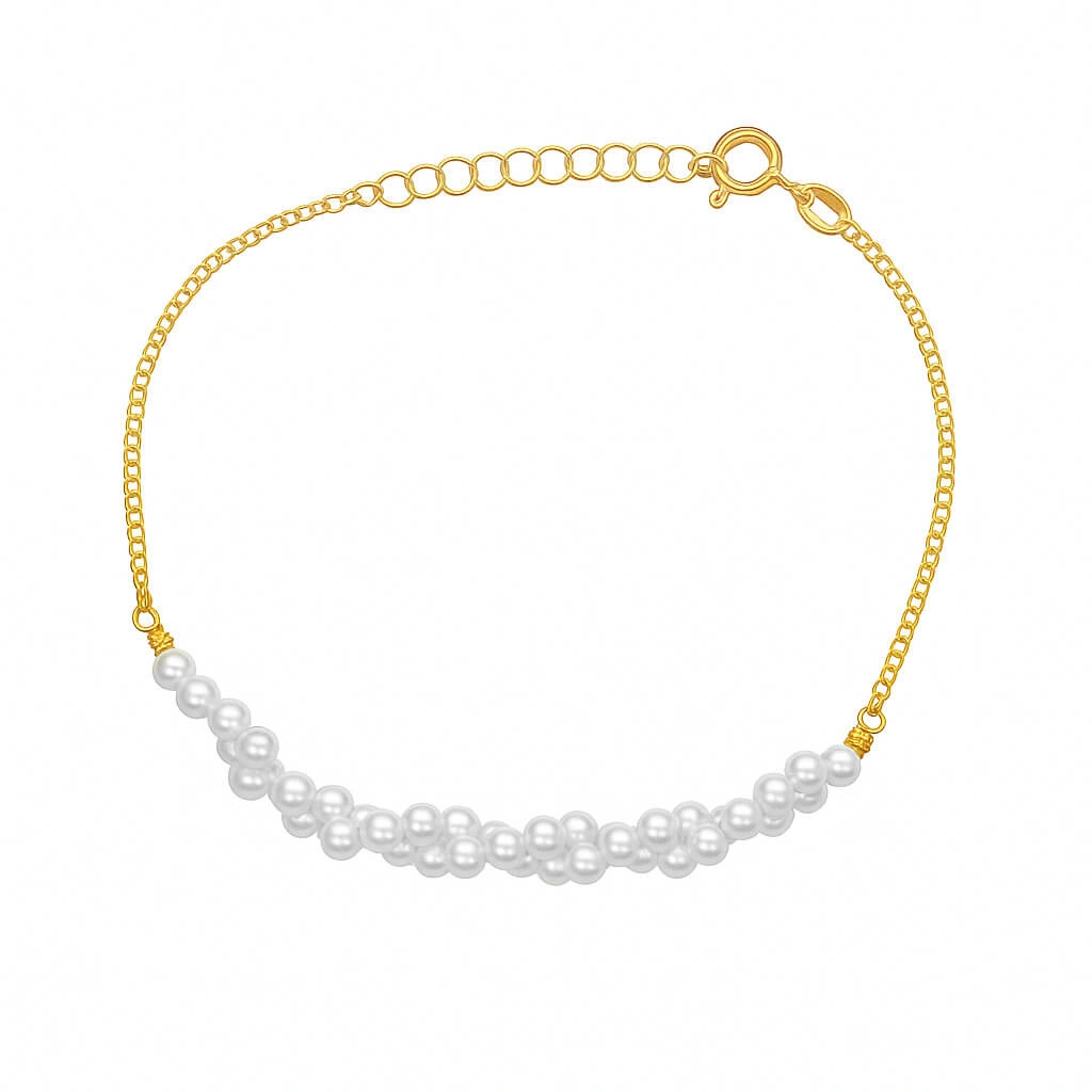 Srebrna pozłacana bransoletka 925 perły syntetyczne 18-21 cm