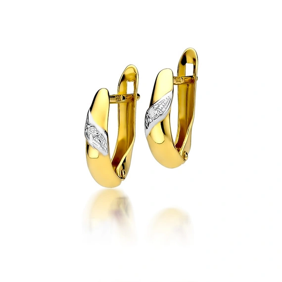 Złote kolczyki 585 przecinki diamenty 0,04 ct angielskie