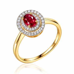 Złoty pierścionek 585 rubin 0,45 ct diamenty 0,15 ct 