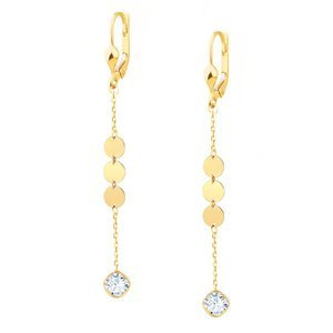 Złote kolczyki długie 585 wiszące na łańcuszku cyrkonia kółeczka angielskie