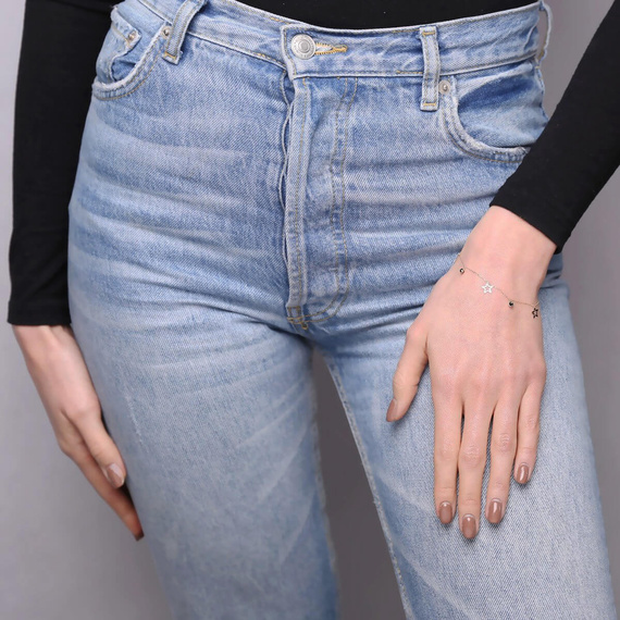 Złota bransoletka 585 gwiazdki i czarne cyrkonie 15-17 cm