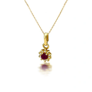 Złota zawieszka okrągła 585 rubin 0,15 ct diamenty 0,09 ct
