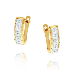 Złote kolczyki bagietki z cyrkoniami 585 zapięcie angielskie 