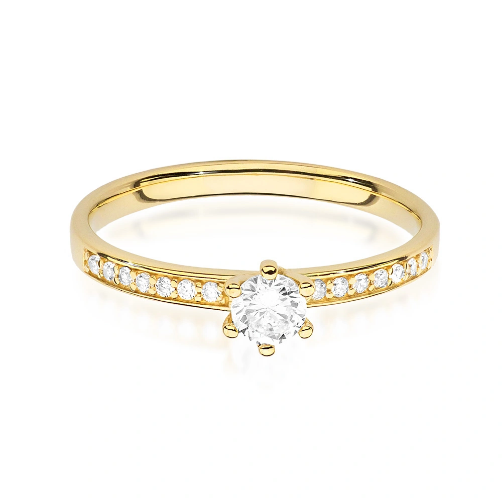 Złoty pierścionek zaręczynowy z diamentami 0,17 ct