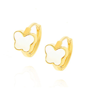 Złote kolczyki motylki motyle 585 masa perłowa zatrzaskowe zapięcie 