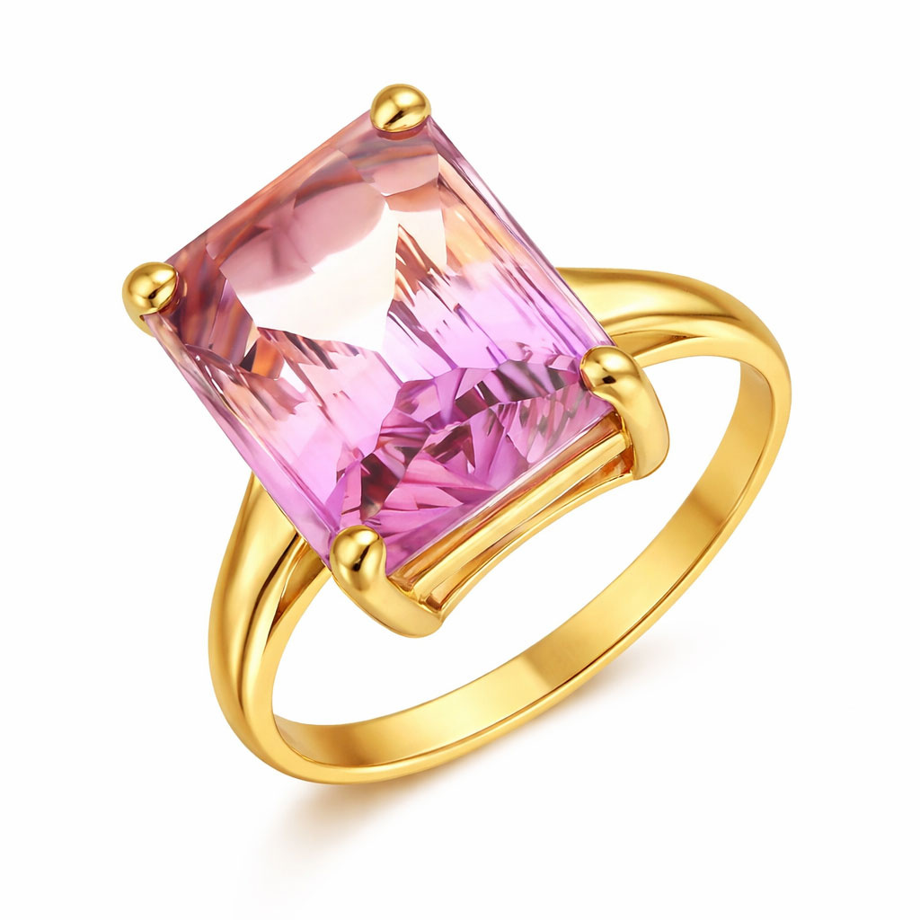 Złoty pierścionek z ametrynem 585 duży ametryn oktagon