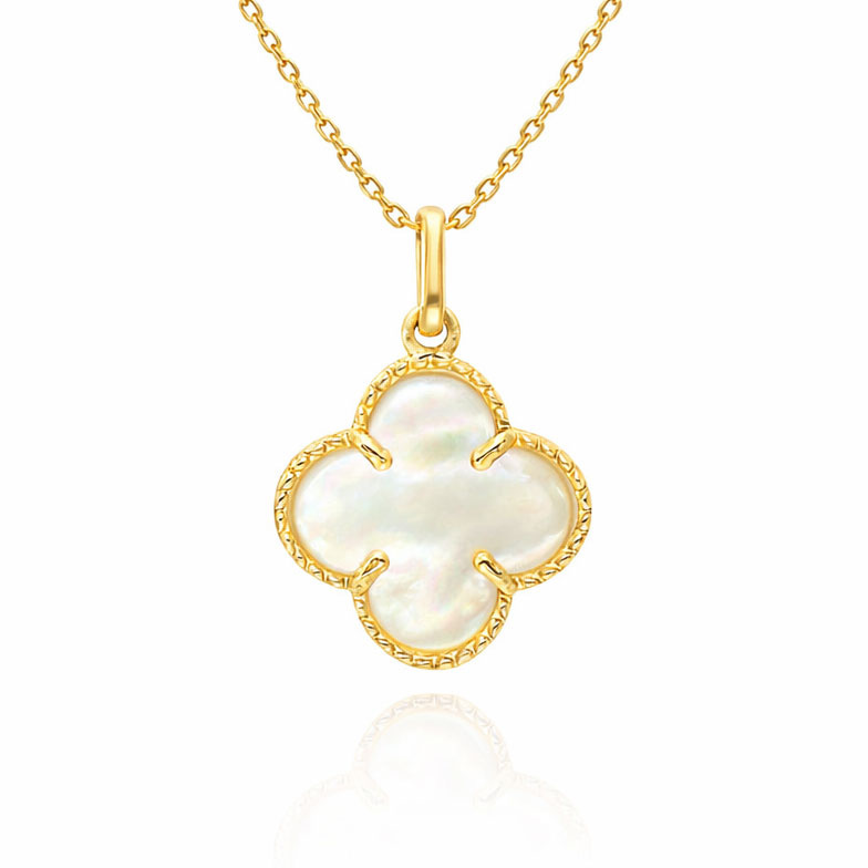 Złota zawieszka duża koniczynka 585 kwiatek masa perłowa  2 cm