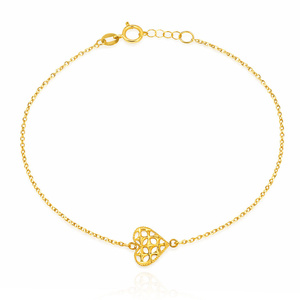 Złota bransoletka serce 585 serduszko ażurowe diamentowane 17-19 cm 