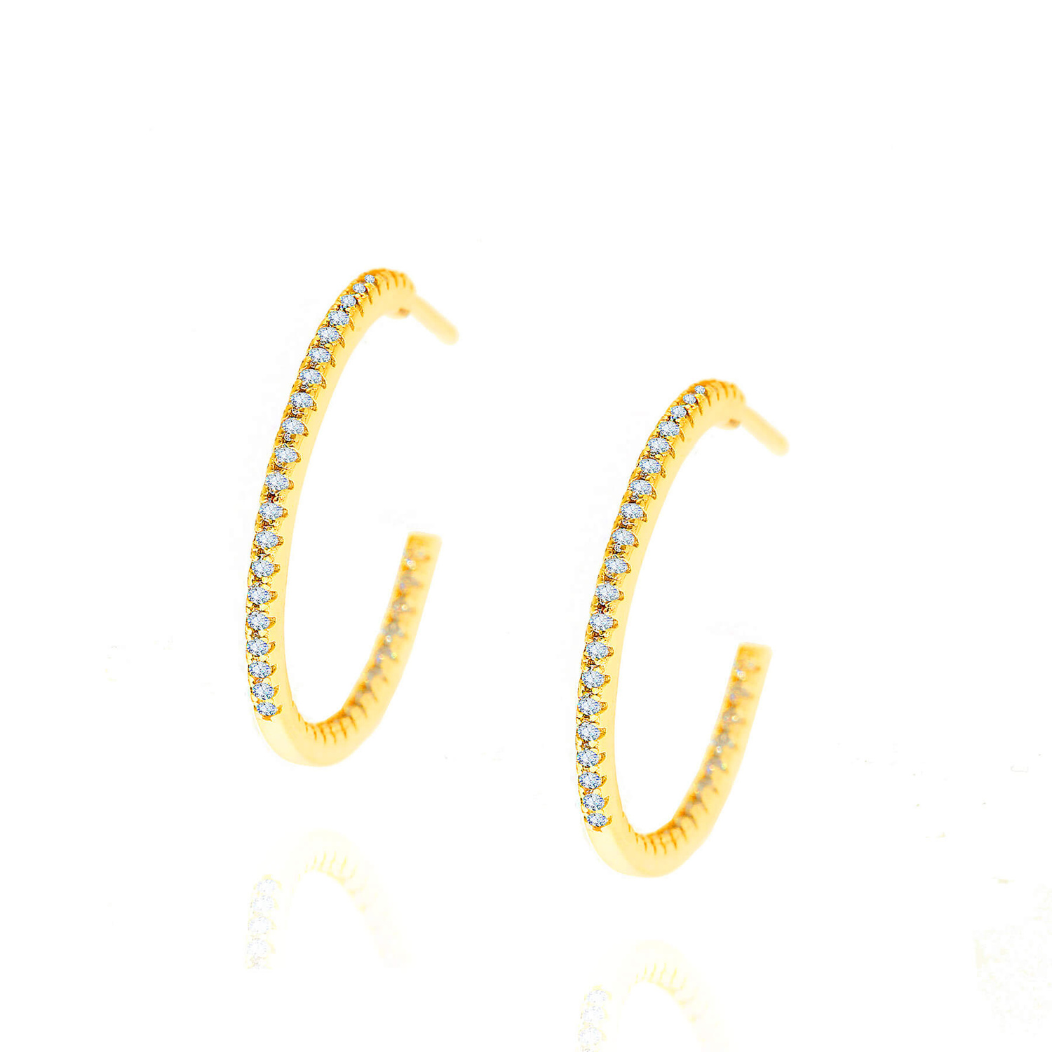 Pozłacane srebrne kolczyki koła z cyrkoniami 925 kółka na sztyft 2,3 cm