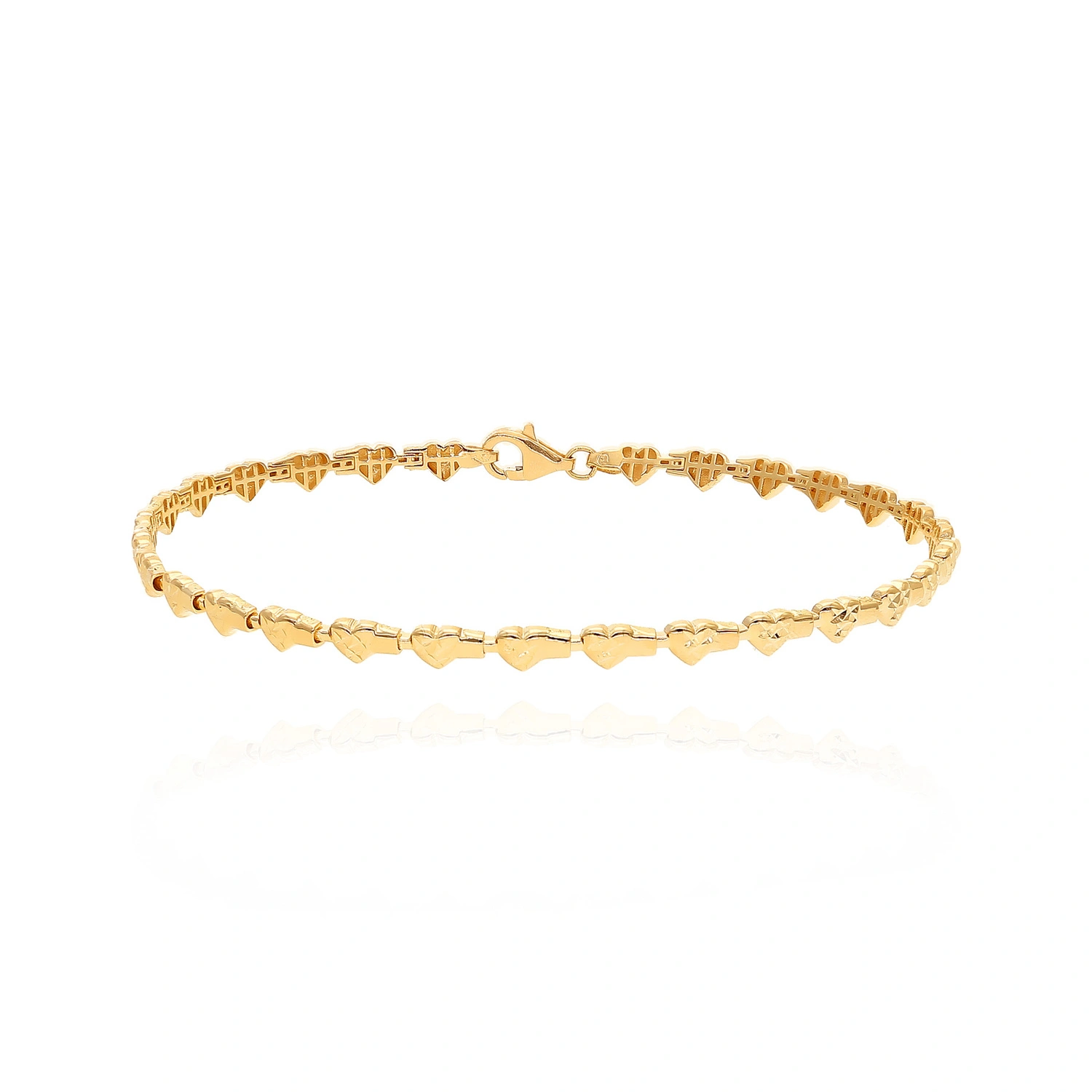 Złota bransoletka damska 585 półsztywne ogniwa serca 3,5 mm diamentowana 19 cm
