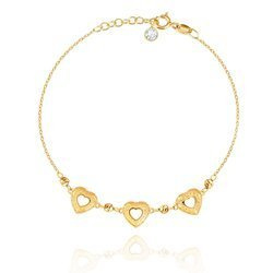 Bransoletka złota trzy ażurowe serca z kuleczkami 585