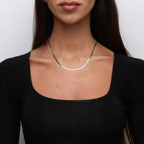 Naszyjnik złoty taśma wąska żmijka białe złoto 585 gładka 2,5 mm długość 36-40 cm