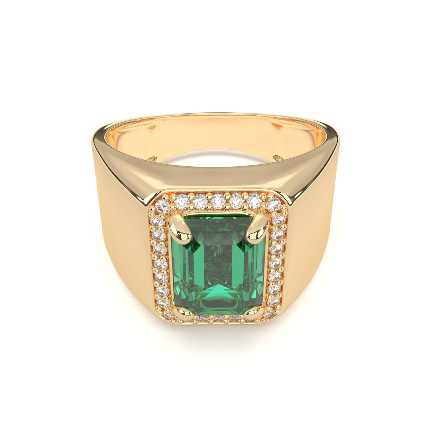 Złoty sygnet pierścionek 585 ze szmaragdem 1,6-2,0 ct i diamentami 0,2 ct