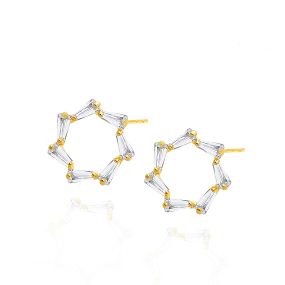 Złote kolczyki gwiazdki 585 geometryczne z cyrkoniami na sztyft