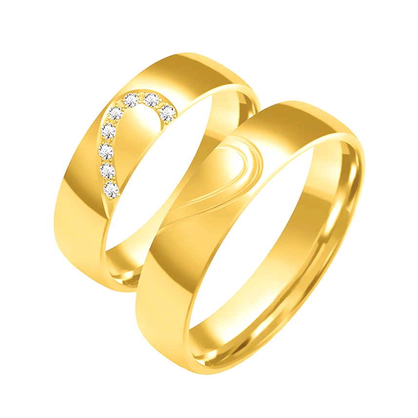 Obrączki ślubne para: złoto 585, diamenty, połówka serca, 5 mm