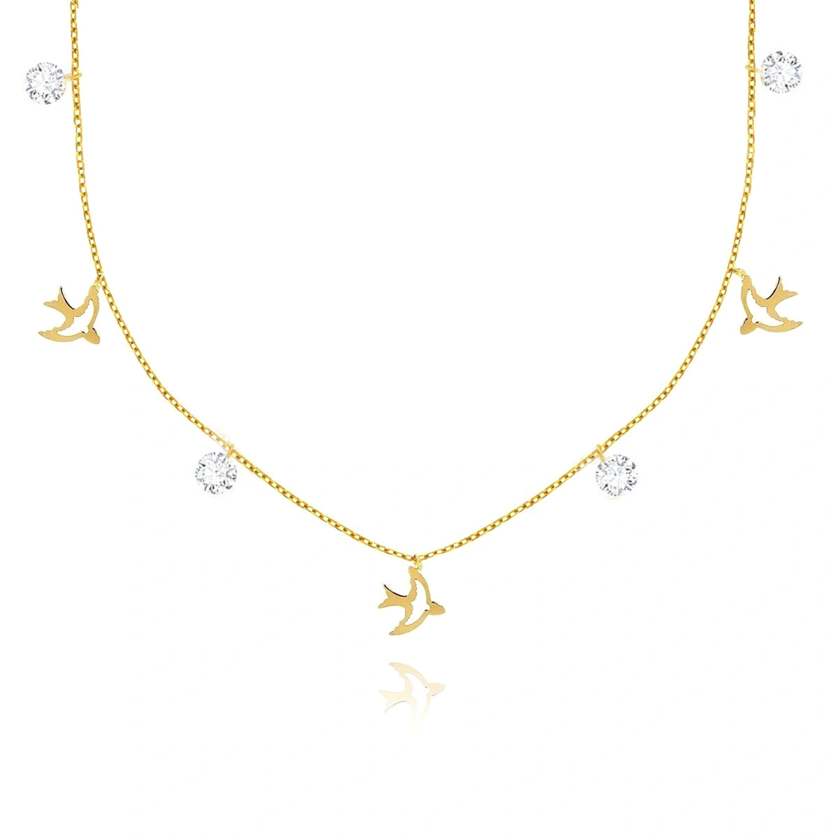 Złoty naszyjnik choker 585 jaskółki i białe cyrkonie 36-40 cm