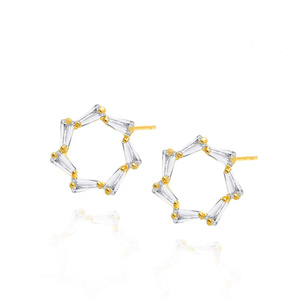 Złote kolczyki gwiazdki 585 geometryczne z cyrkoniami na sztyft