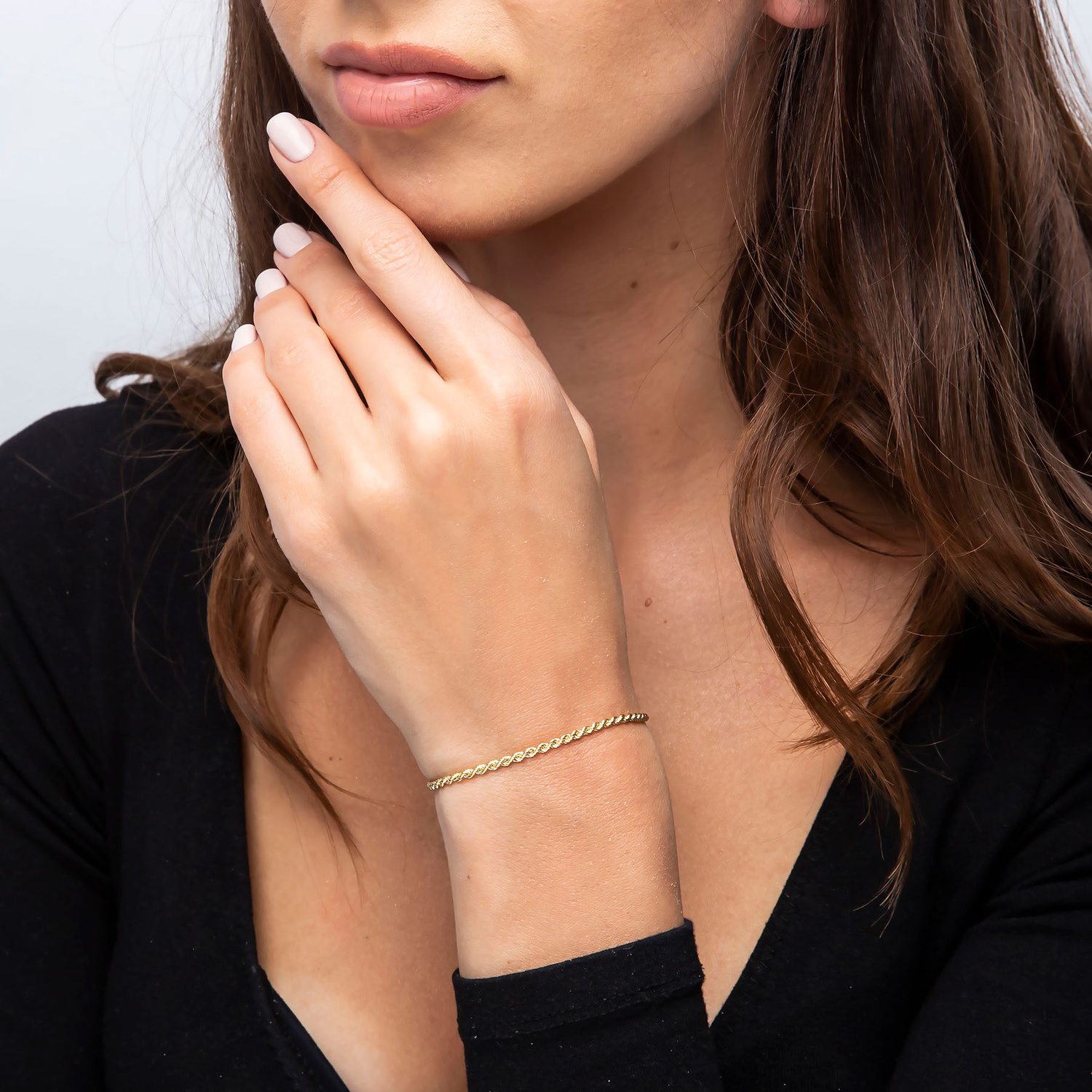 Złota bransoletka damska 585 korda 2,5 mm kordel diamentowana 18 cm