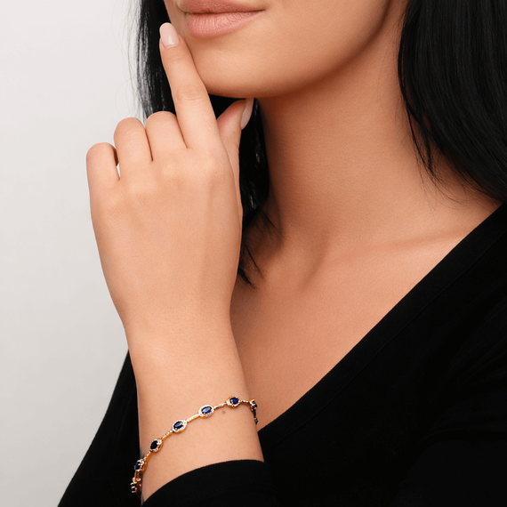 Złota bransoletka damska szafiry 585 z diamentami 0,19 ct i i szafirami 3,58 ct  18 cm