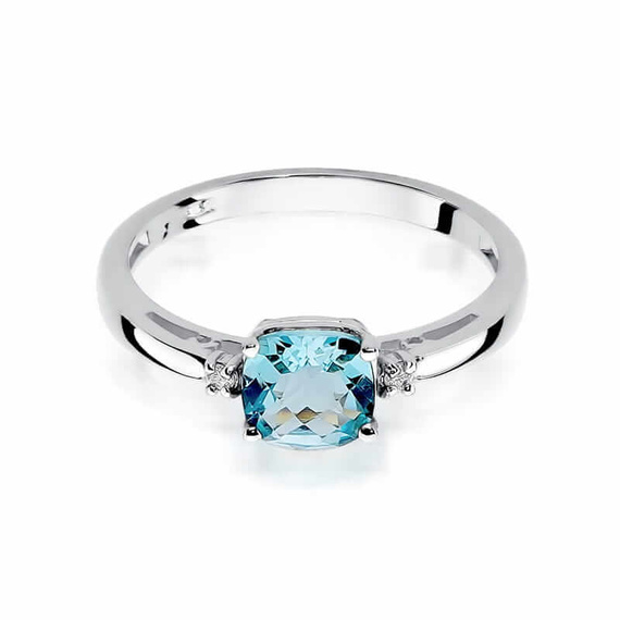 Złoty pierścionek 585 topaz 0,70 ct z diamentami 0,03 ct białe złoto