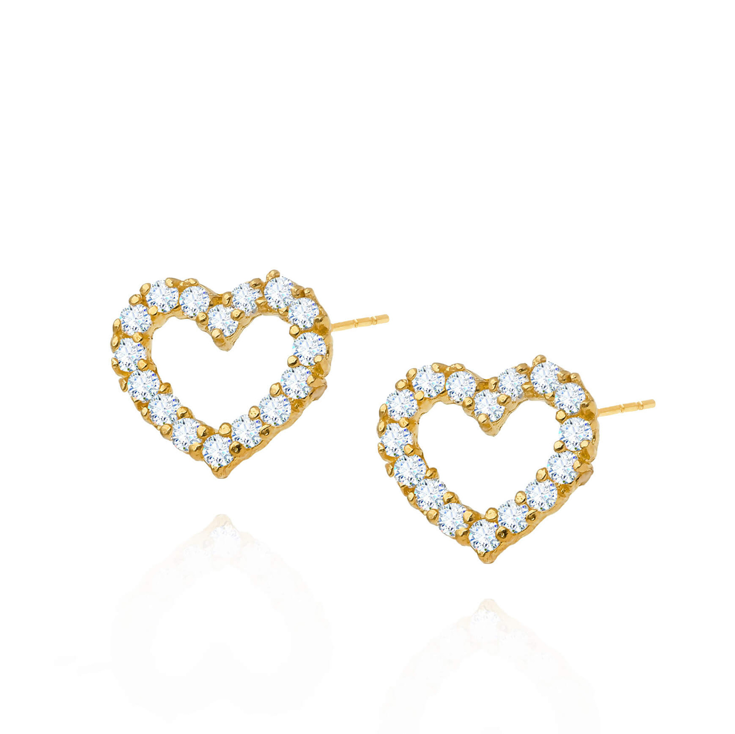 Złote kolczyki serca 585 serduszka cyrkonie diamentowane na sztyft