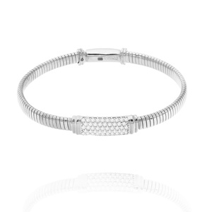 Srebrna bransoletka żmijka 925 sztywna z cyrkoniami