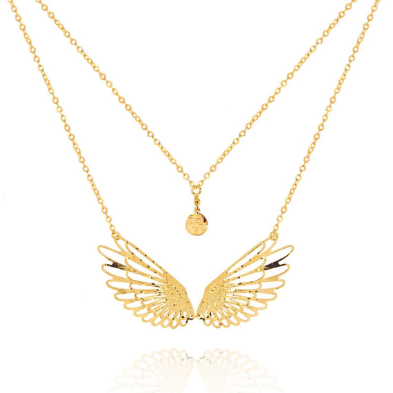Złoty naszyjnik podwójny 585 skrzydła anioła diamentowane