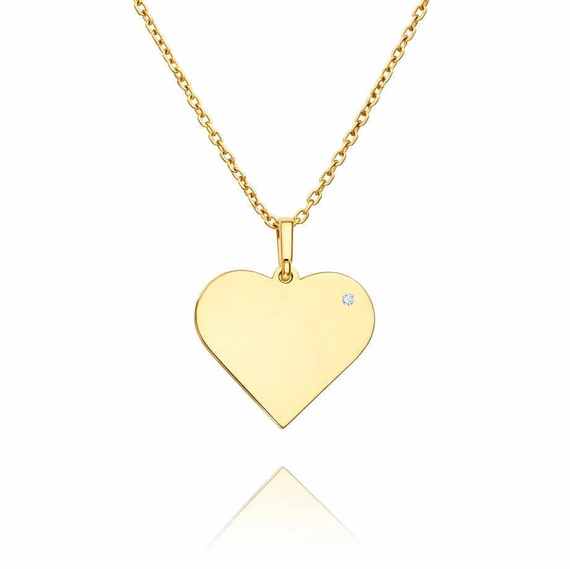 Złota zawieszka z brylantem 585 gładka serce duże diament grawer 1,8 cm