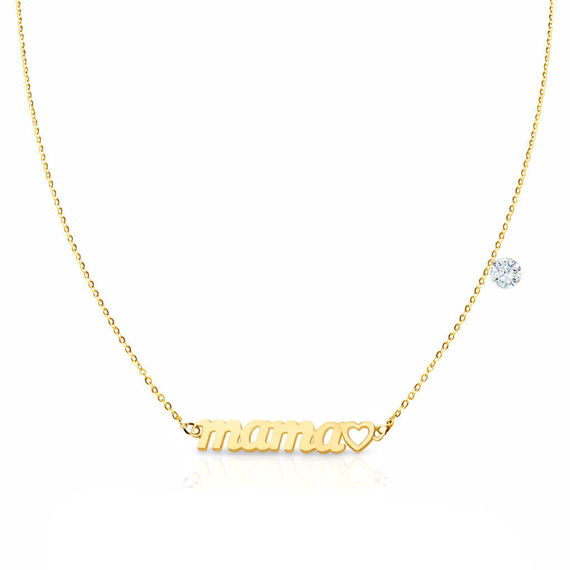 Złoty naszyjnik choker 585 mama z sercem cyrkonia dla mamy 38-40 cm