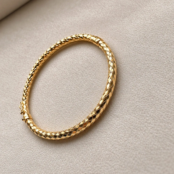 Złota bransoletka sztywna gruba diamentowana 585 bangle fasetowana ozdobna
