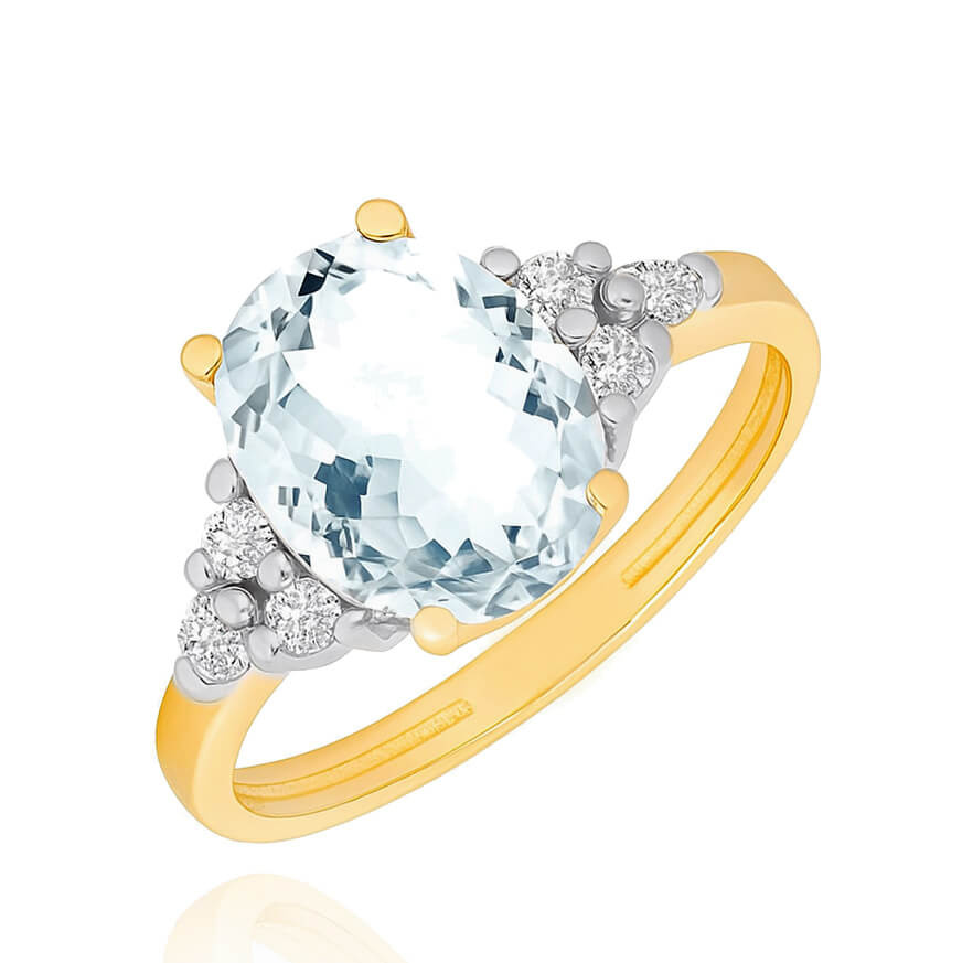 Złoty pierścionek zaręczynowy 585 owalny biały topaz swiss diamenty 0,25 ct