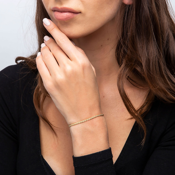 Złota bransoletka damska 585 korda 2,5 mm kordel diamentowana 18 cm