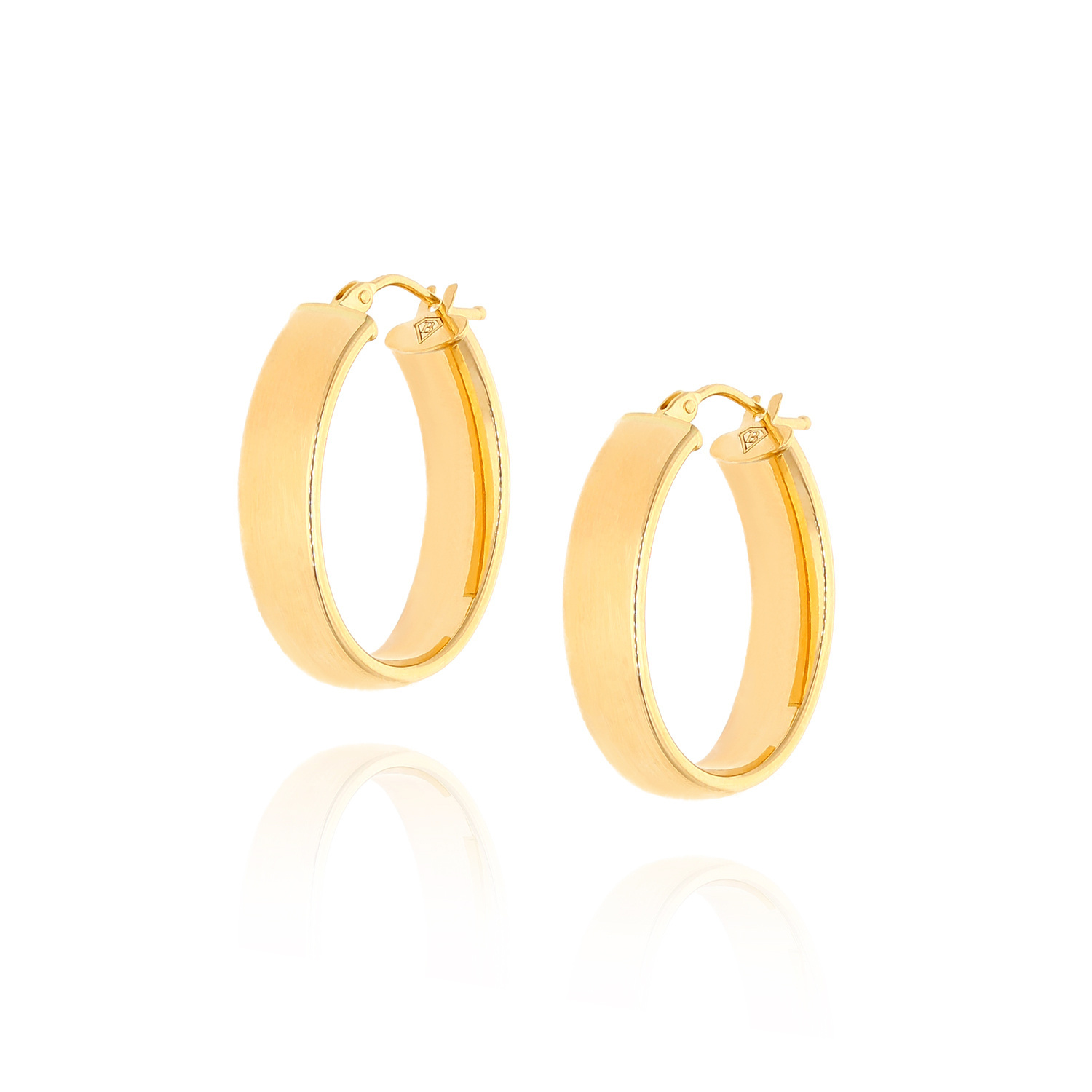 Kolczyki szerokie koła złote 585 owalne jajka gładkie kreol 1,8 cm bombki