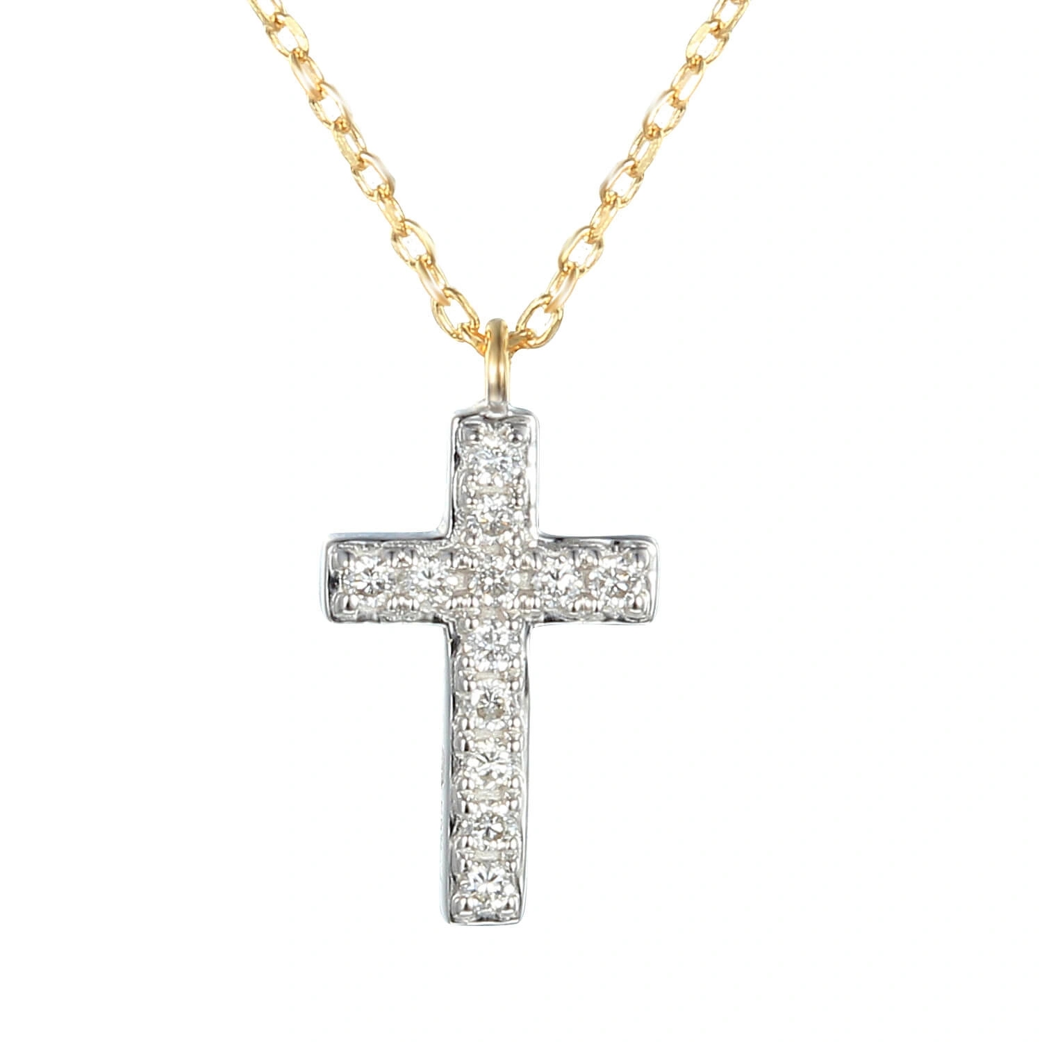 Złoty naszyjnik z diamentami 585 celebrytka krzyż diamenty 0,05 ct