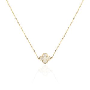 Złoty naszyjnik koniczyna 585 koniczynka kwiatek masa perłowa naturalna 42-45 cm