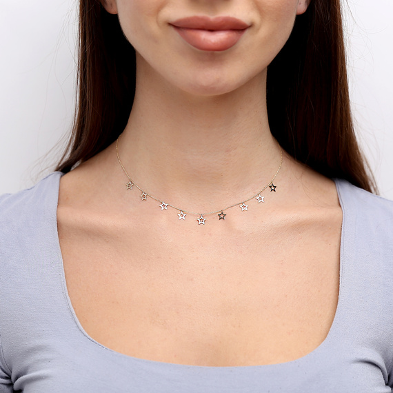 Złoty naszyjnik 585 choker gwiazdki łańcuszek ankier