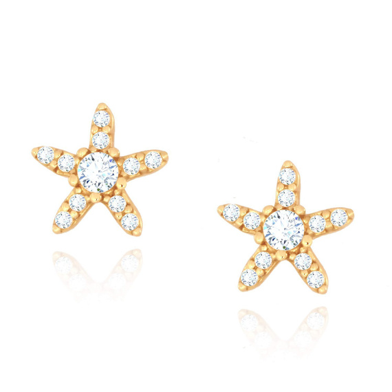 Złote kolczyki rozgwiazdy 585 z cyrkoniami na sztyft