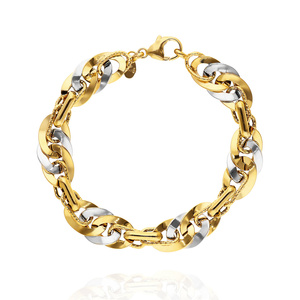 Złota bransoletka szeroka 585 wyjątkowy splot 12,5 mm szeroka białe i żółte złoto 21 cm