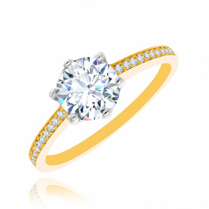 Złoty pierścionek zaręczynowy 585 duża cyrkonia wysadzany cyrkoniami