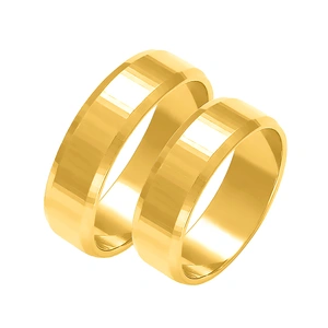 Obrączki ślubne para: złoto 585, diamentowane, fazowane, 6 mm