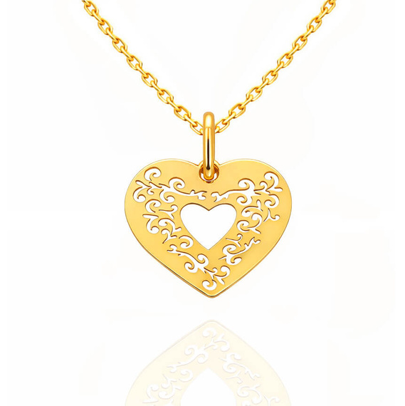Złota zawieszka serce 585 ażurowe serce 1,8 cm