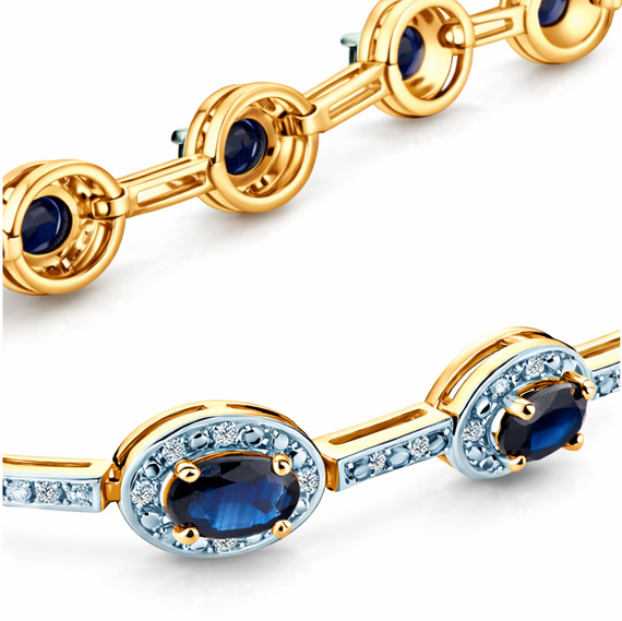 Złota bransoletka damska szafiry 585 z diamentami 0,19 ct i i szafirami 3,58 ct  18 cm