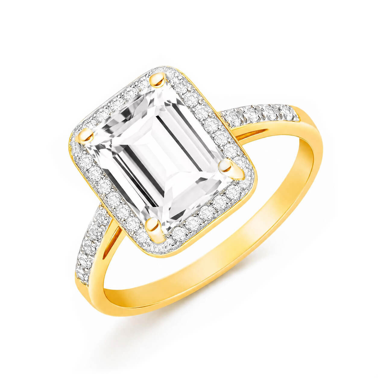 Złoty pierścionek zaręczynowy 585 biały topaz 2,80 ct oktagon diamenty 0,16 ct