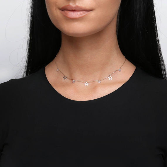 Złoty naszyjnik choker z gwiazdami 585 gwiazdki i białe cyrkonie 36-40 cm