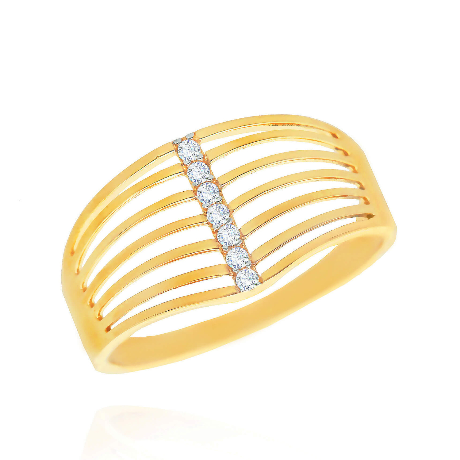 Złoty pierścionek szeroki 585 ażurowy białe cyrkonie