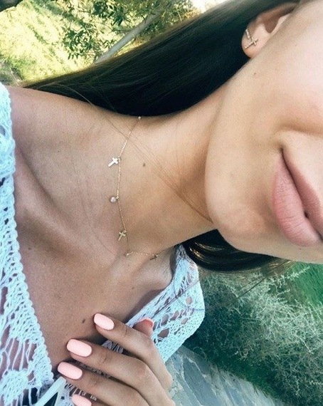 Złoty naszyjnik choker 585 krzyżyki i białe cyrkonie 36-40 cm