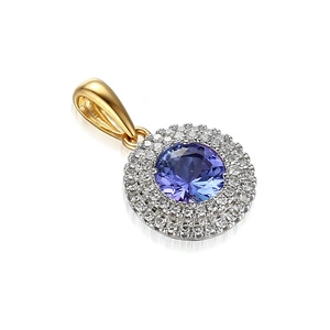 Złota zawieszka okrągła 585 tanzanit diamenty 0,66 ct