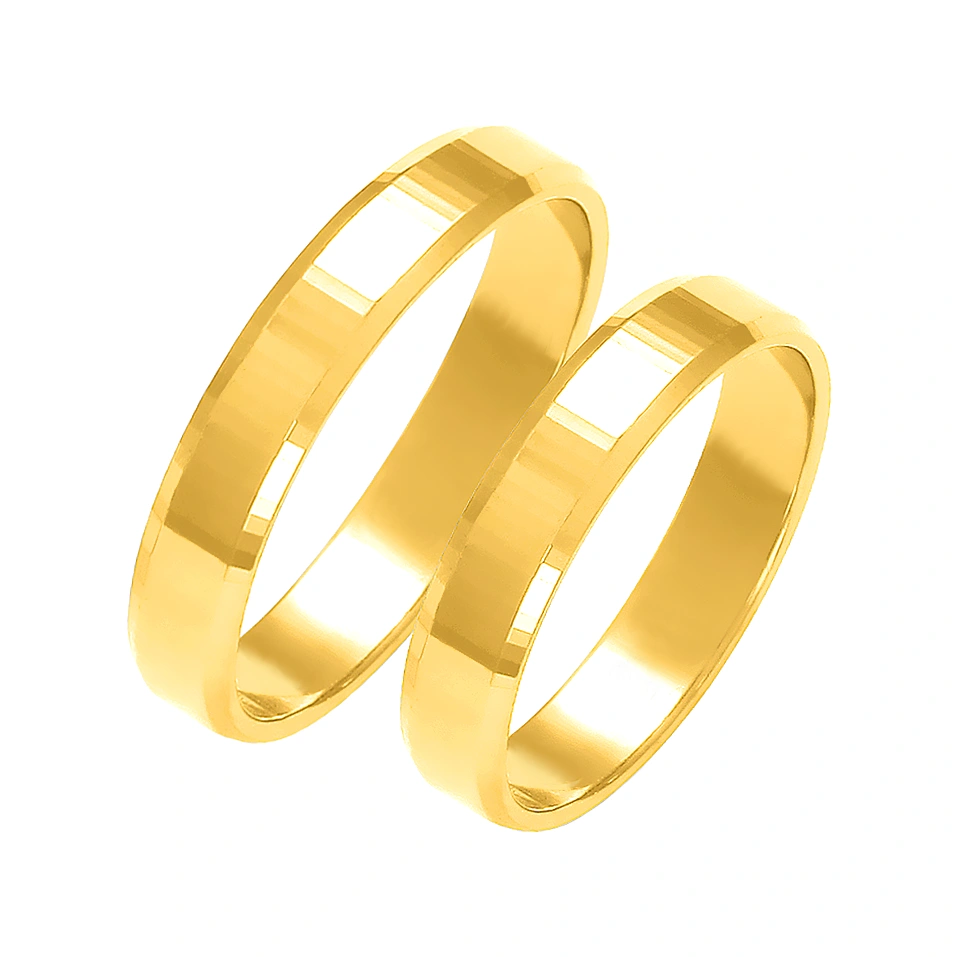 Obrączki ślubne para: złoto 585, diamentowane, fazowane, 4 mm