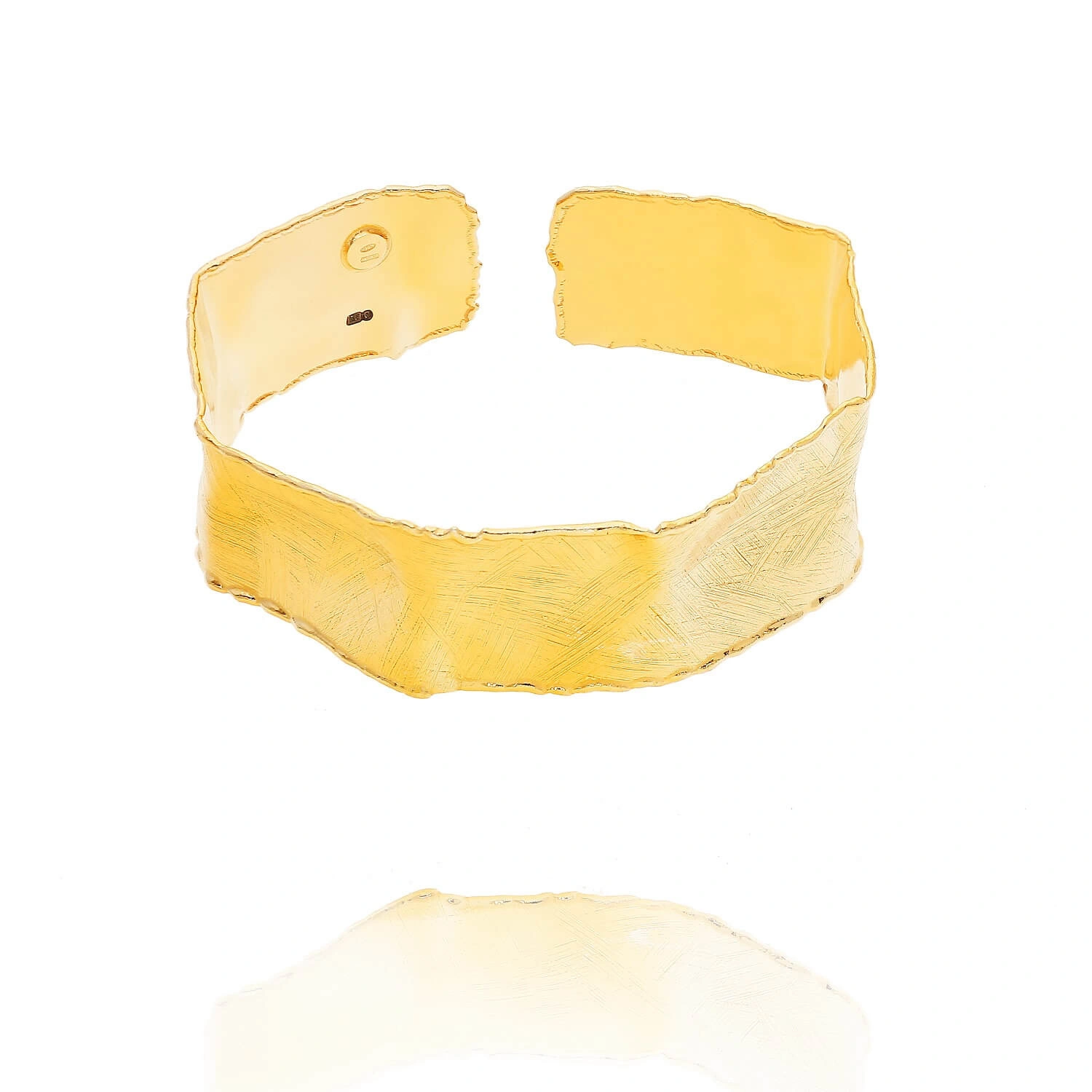 Srebrna pozłacana bransoletka bangle 925 szeroka sztywna gnieciona