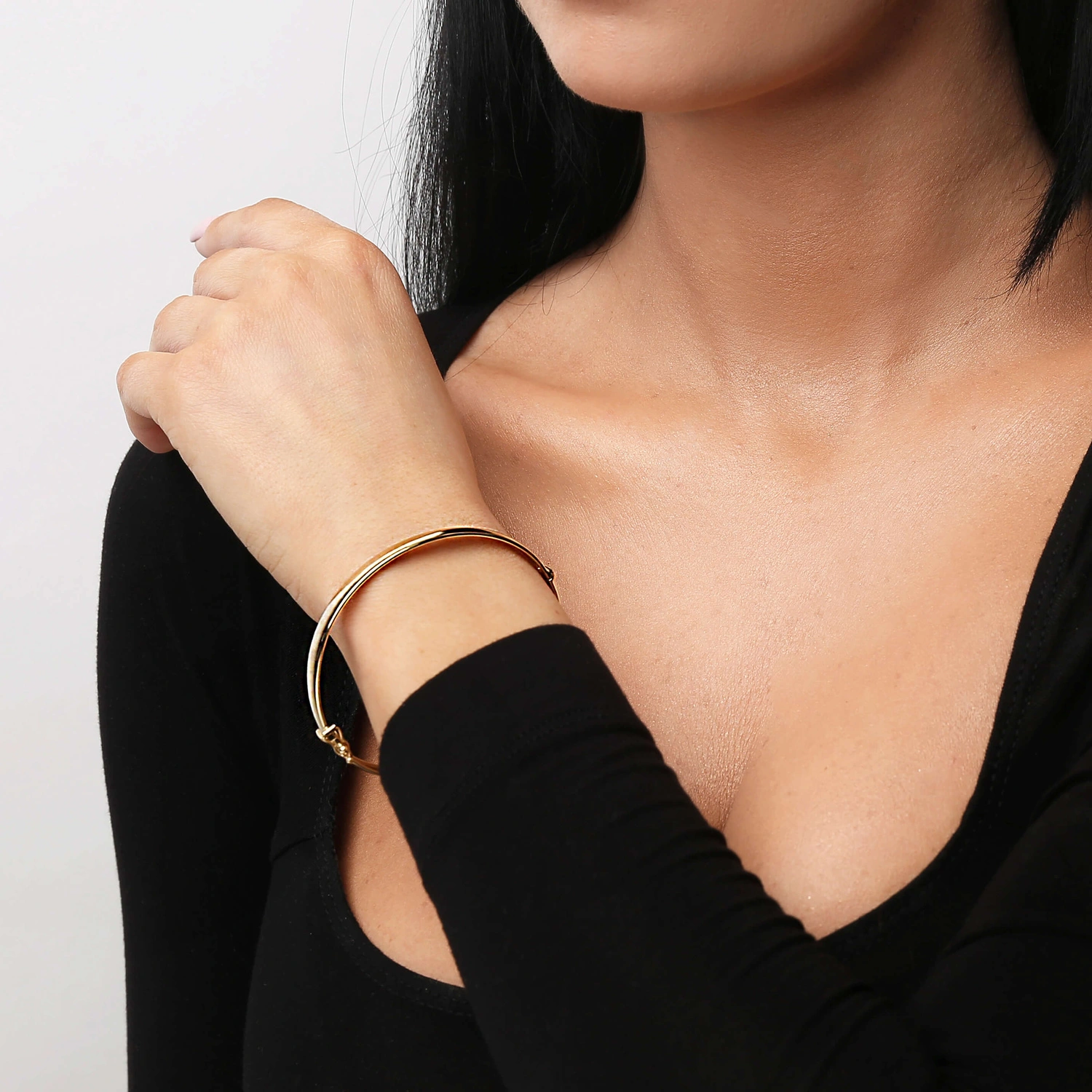 Złota bransoletka bangle szeroka 585 zaokrąglona sztywna gładka na zatrzask 6,5 mm